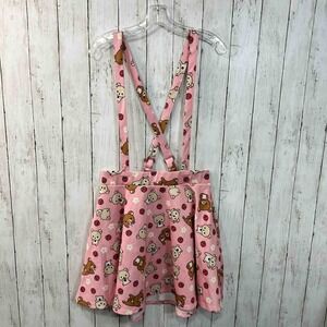 Rilakkuma Women's Pink Strawberry Bear Print Suspender Skirt Size XL